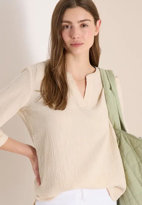 3/4-Arm Bluse in Musselin-Qualität pearl beige