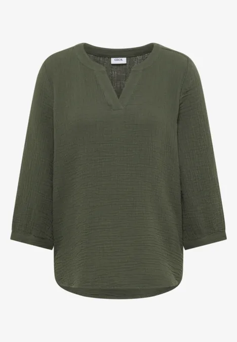 3/4-Arm Bluse in Musselin-Qualität khaki