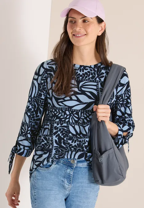 3/4-mouwen blouse met patchworkprint universal blue