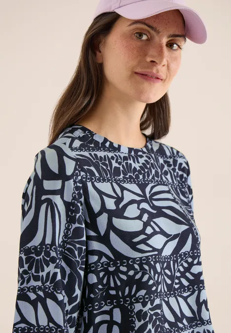 3/4-mouwen blouse met patchworkprint universal blue