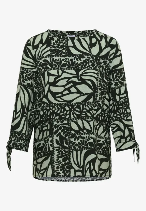 3/4-Arm Bluse mit Patchwork-Print raw khaki