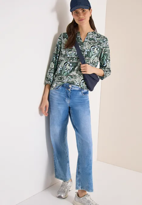 3/4-Arm Bluse mit Patchwork-Print raw khaki