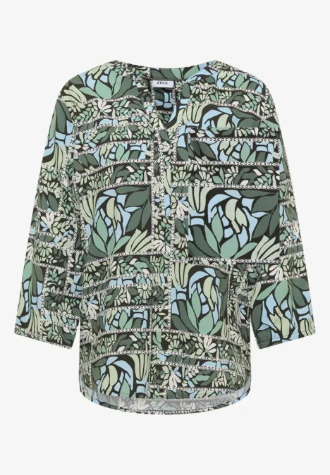 3/4-Arm Bluse mit Patchwork-Print raw khaki