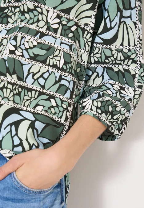 3/4-Arm Bluse mit Patchwork-Print raw khaki