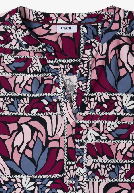 3/4-Arm Bluse mit Patchwork-Print deep plum
