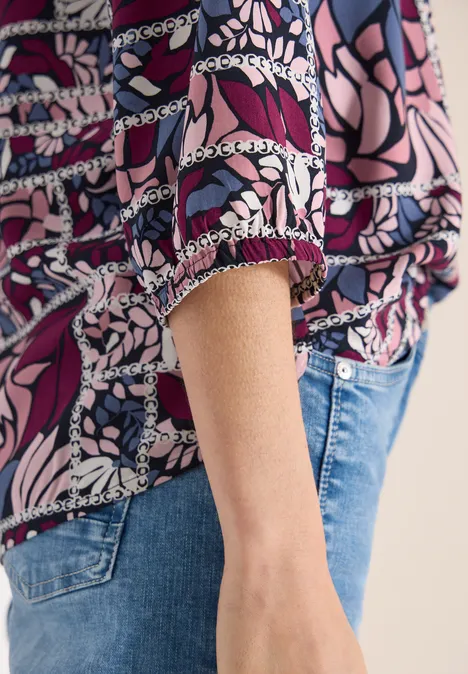 3/4-Arm Bluse mit Patchwork-Print deep plum