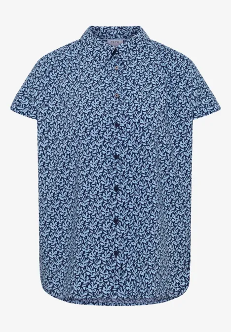 Bluzka koszulowa z krótkim rękawem i listwą guzikową universal blue