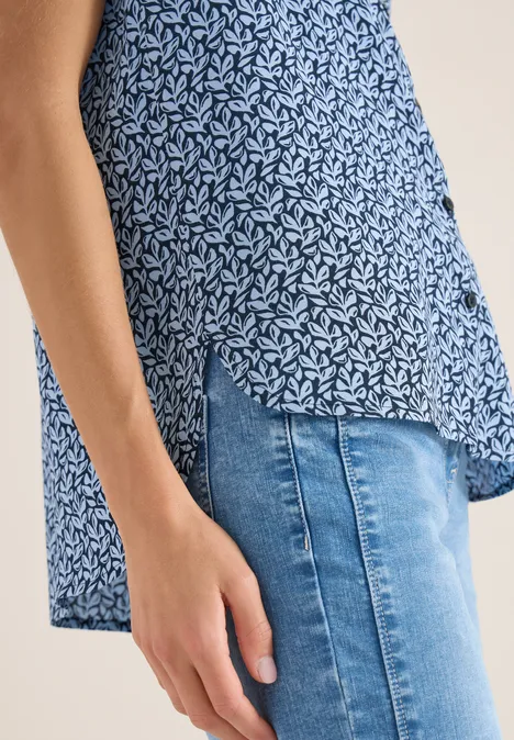 Bluzka koszulowa z krótkim rękawem i listwą guzikową universal blue