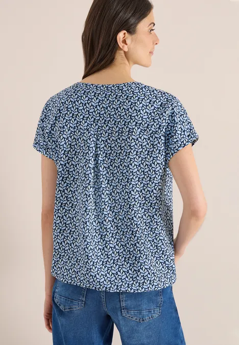 Bluse mit Split Neck und Minimal Print universal blue