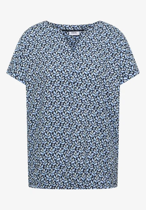Bluse mit Split Neck und Minimal Print universal blue