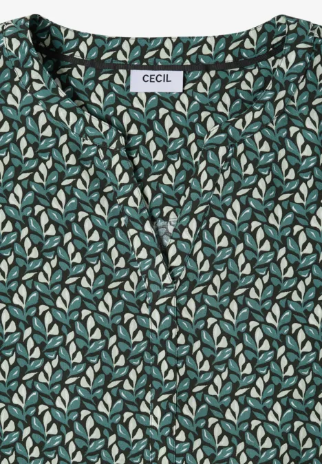 Bluse mit Split Neck und Minimal Print raw khaki