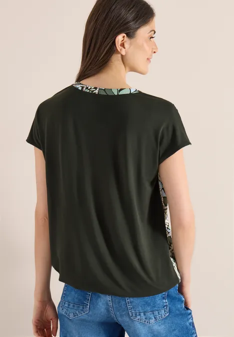 Bluse mit Split Neck und Strukturmix raw khaki