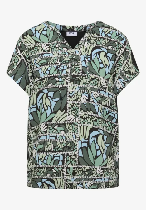 Bluse mit Split Neck und Strukturmix raw khaki