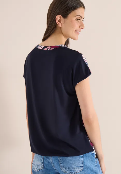 Blouse met gespleten hals en structuurmix deep plum