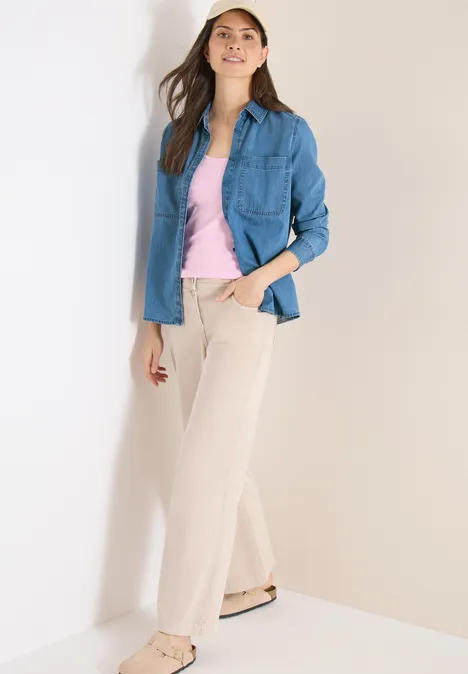 Bluse mit Hemdkragen im Denim-Look mid blue wash