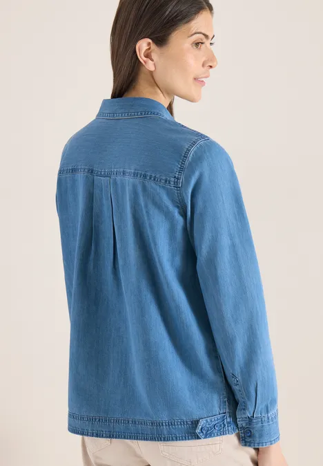 Bluse mit Hemdkragen im Denim-Look mid blue wash