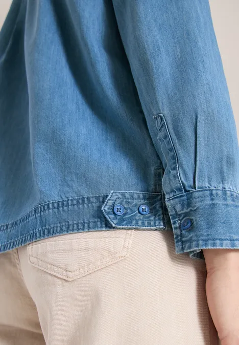 Bluse mit Hemdkragen im Denim-Look mid blue wash