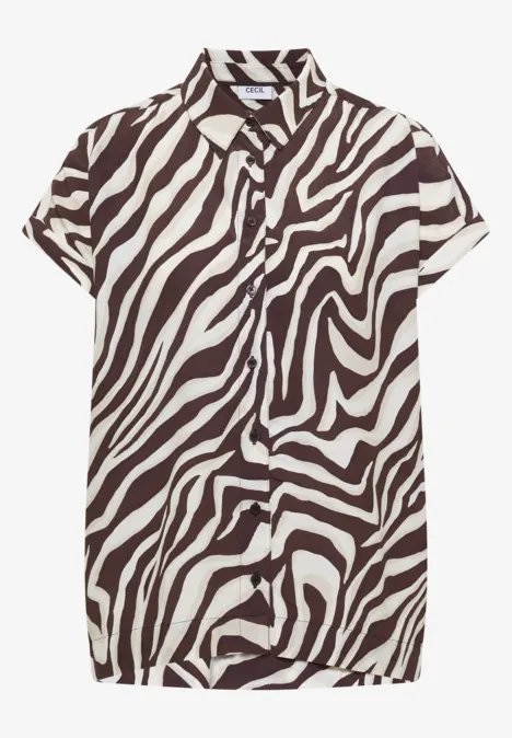Kurzarm Hemdbluse mit Zebra-Print brown cacao Kurzärmeliges Hemd mit Zebramuster in Braun und Weiß.