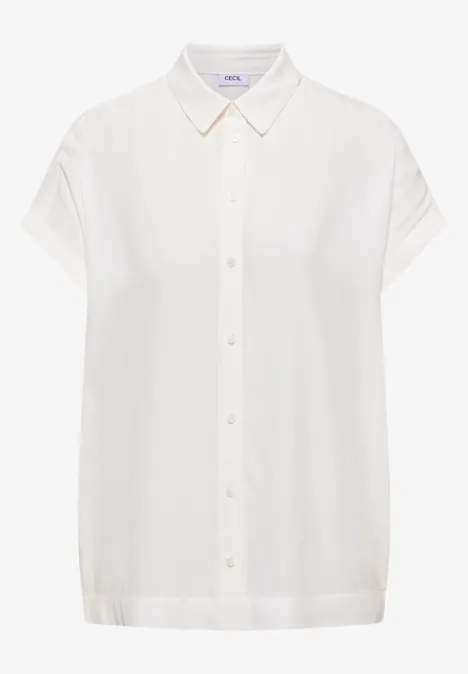 Kurzarm Hemdbluse in Unifarbe vanilla white Weiße Kurzarm-Bluse mit Knopfleiste und Hemdkragen.