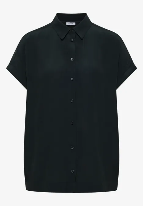 Kurzarm Hemdbluse in Unifarbe palm breeze green Schwarze, kurzärmlige Hemdbluse mit Kragen und Knopfleiste.