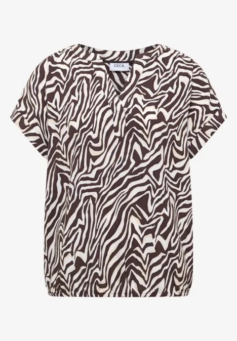 Kurzarmshirt mit schwarz-weißem Zebramuster