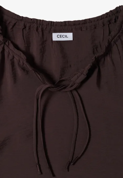 Chemisier Carmen à manches courtes et rubans brown cacao Dunkelbraunes Top mit Tunnelzug am V-Ausschnitt und CECIL-Label