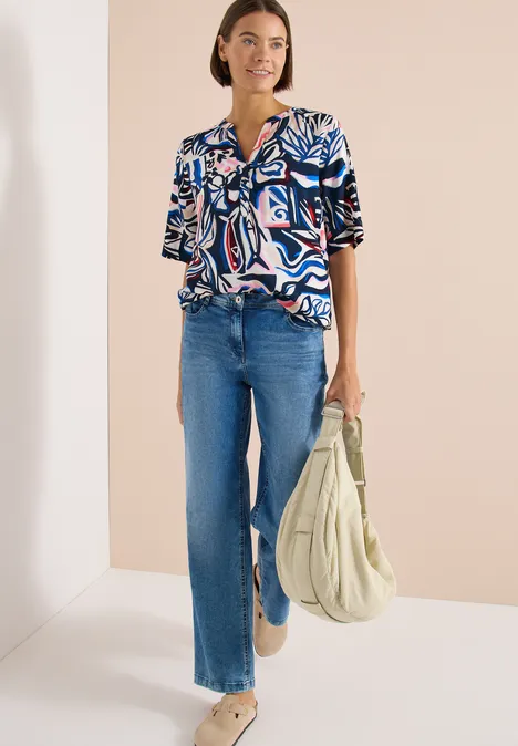 Blouse met korte mouwen en veelkleurige print universal blue