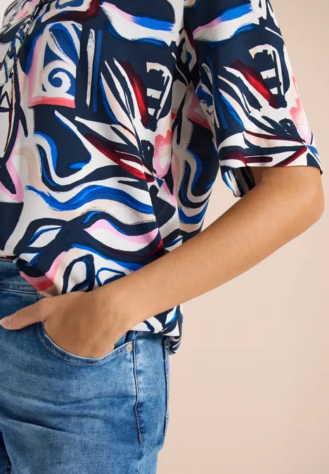 Blouse met korte mouwen en veelkleurige print universal blue