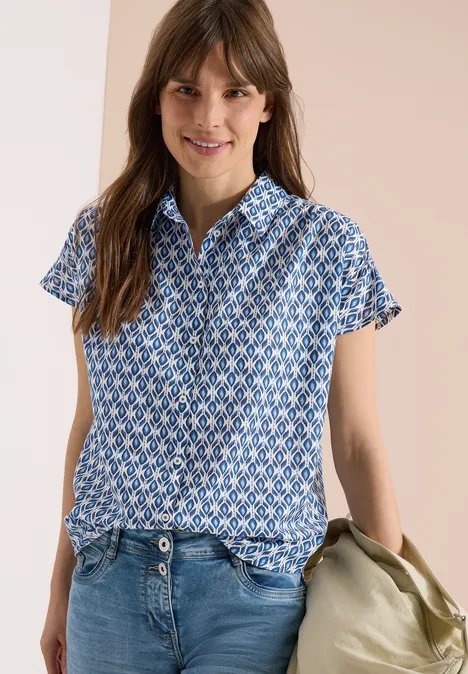 Blouse met korte mouwen en minimale print universal blue
