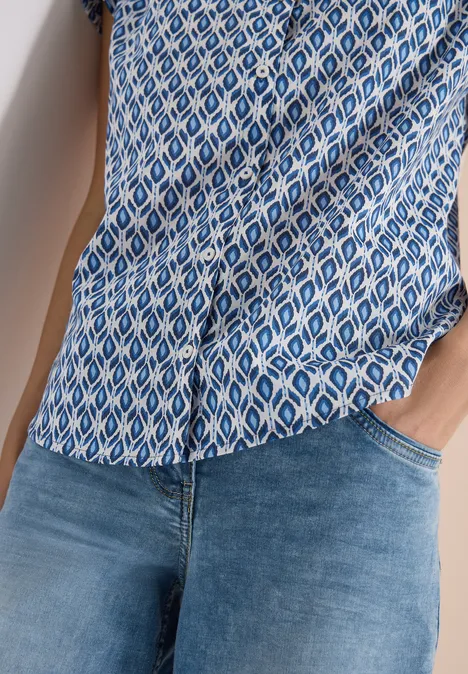 Blouse met korte mouwen en minimale print universal blue