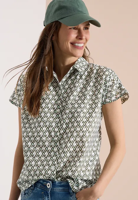 Blouse met korte mouwen en minimale print khaki