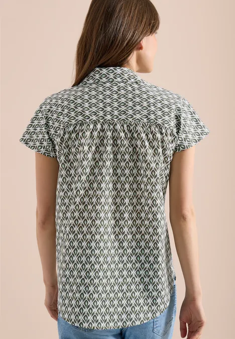 Blouse met korte mouwen en minimale print khaki