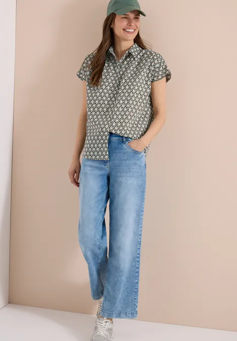 Blouse met korte mouwen en minimale print khaki