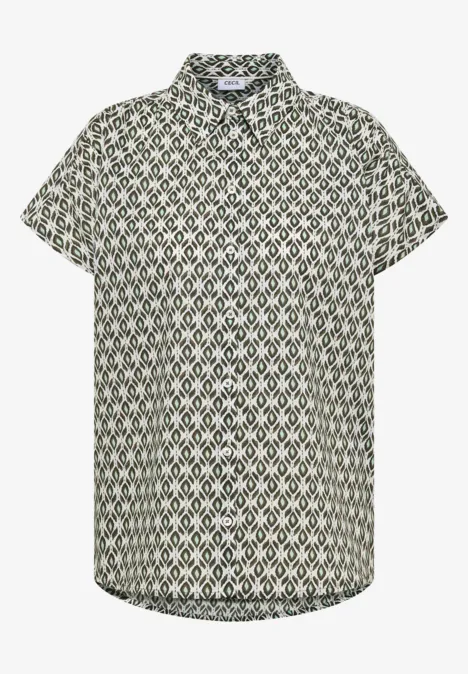 Blouse met korte mouwen en minimale print khaki