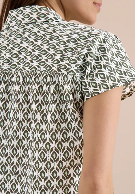 Blouse met korte mouwen en minimale print khaki