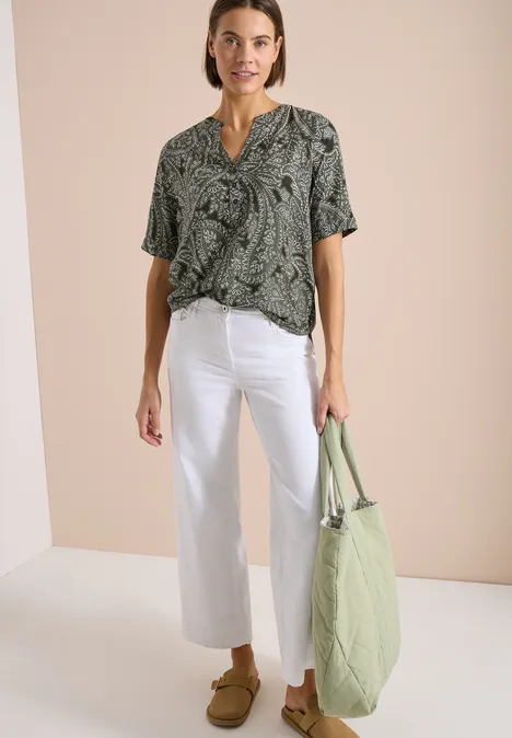 Blouse à manches courtes avec imprimé paisley khaki