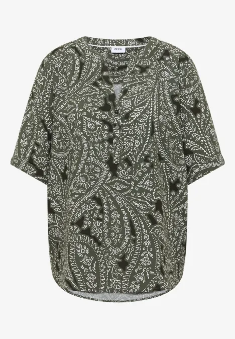 Blouse à manches courtes avec imprimé paisley khaki