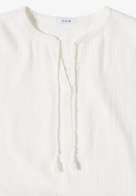 Bluse mit Split Neck aus Musselinstoff vanilla white