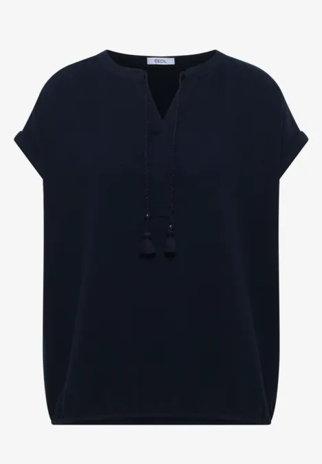 Bluse mit Split Neck aus Musselinstoff universal blue