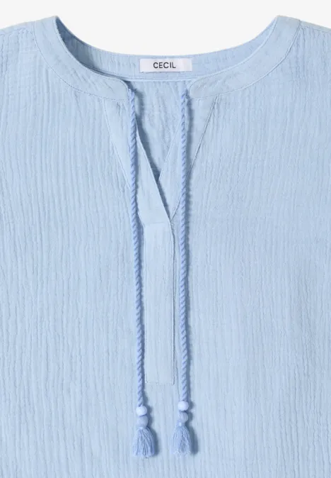 Bluse mit Split Neck aus Musselinstoff light sky blue