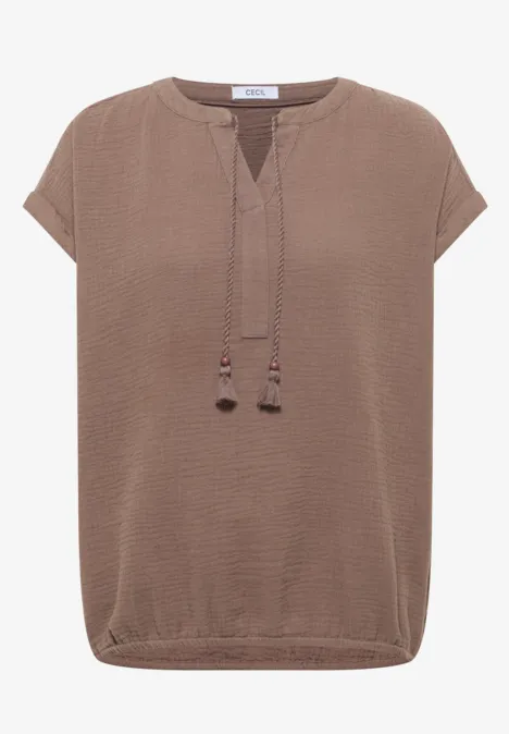 Bluse mit Split Neck aus Musselinstoff urban taupe Bluse mit Split Neck aus Musselinstoff urban taupe