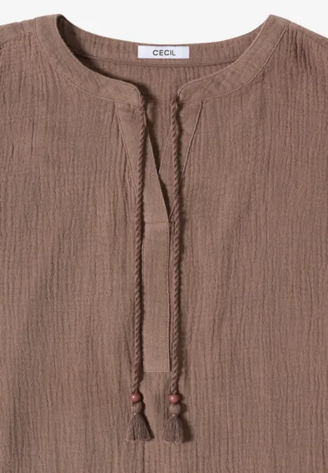 Bluse mit Split Neck aus Musselinstoff urban taupe Bluse mit Split Neck aus Musselinstoff urban taupe
