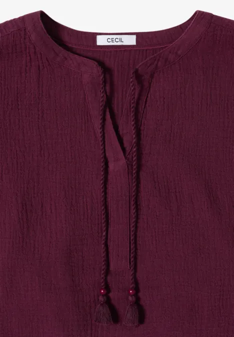 Bluse mit Split Neck aus Musselinstoff sweet grape red