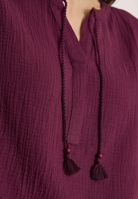 Bluse mit Split Neck aus Musselinstoff sweet grape red