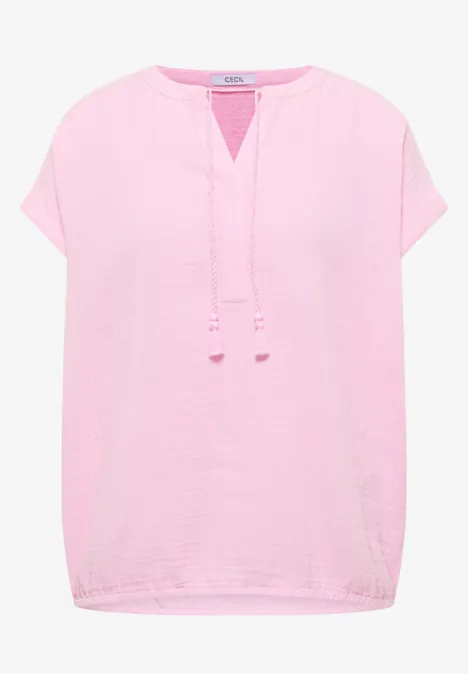 Bluse mit Split Neck aus Musselinstoff light blush rose