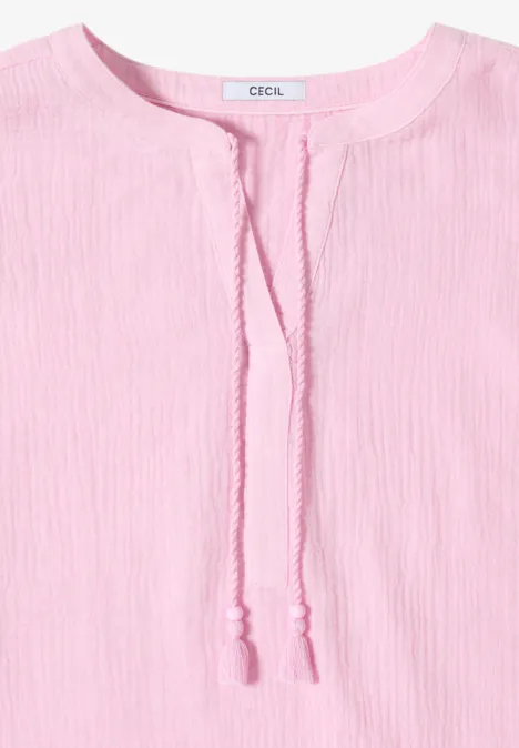 Bluse mit Split Neck aus Musselinstoff light blush rose