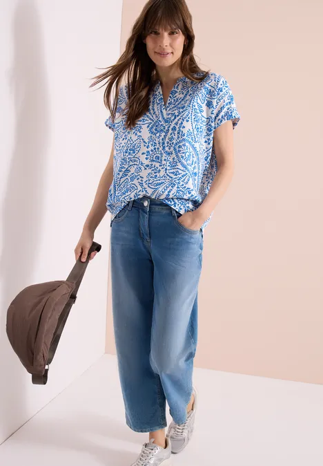 Blouse à manches courtes en qualité seersucker light alabaster white