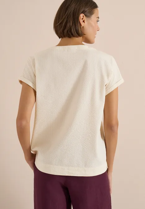 Blouse à épaules tombantes en seersucker pearl beige Blouse à épaules tombantes en seersucker pearl beige