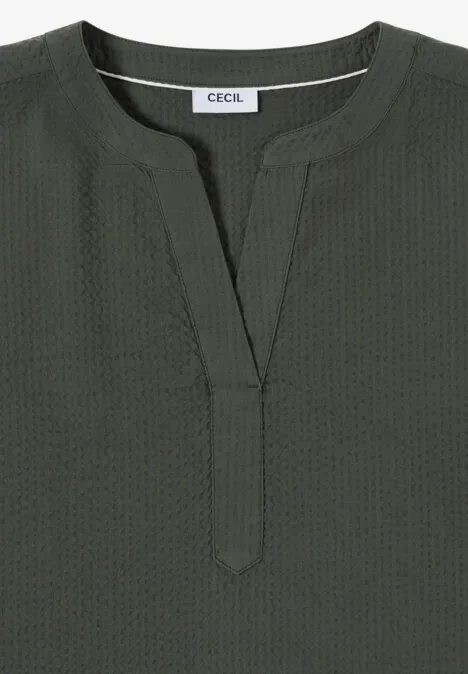 Blouse à épaules tombantes en seersucker khaki Blouse à épaules tombantes en seersucker khaki