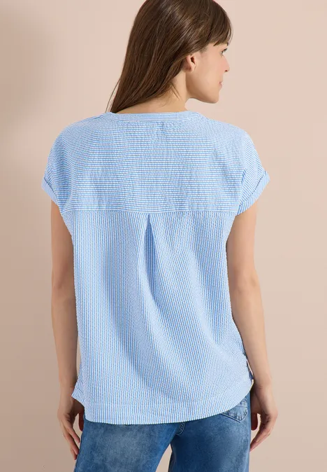 Bluse mit Split Neck in Seersuckerqualität blouse blue